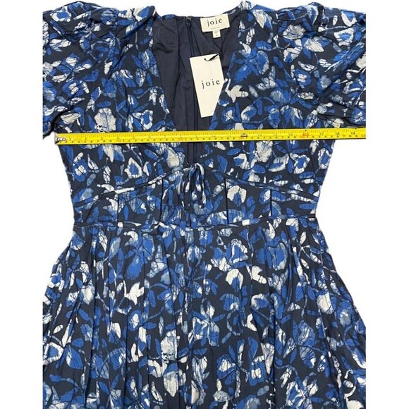 Joie Dress Sz 10 Lucia Blue Floral Mini Deep V-neck Cotton Pockets New - Picture 6 of 10